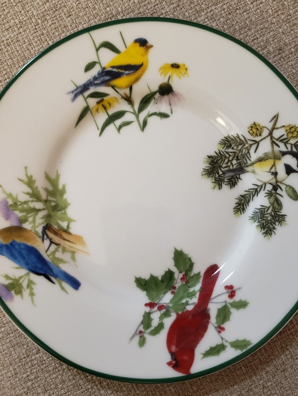 Decorative Bird Motif Plate in White with Multicolor Birds